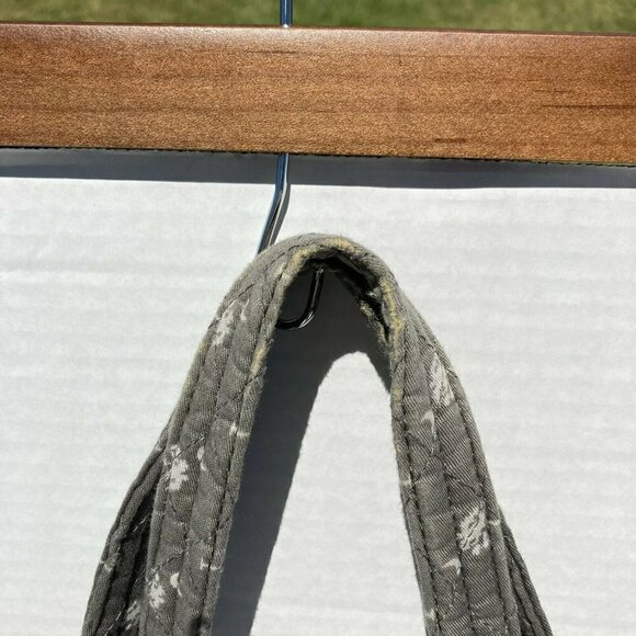 Quilted Shoulder Med Commuter Tote Handbag Neutral Gray White Palm Tree Print - Picture 7 of 7